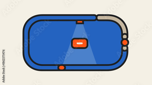 Abstract illustration of a swimming pool with blue water and orange markers, top view