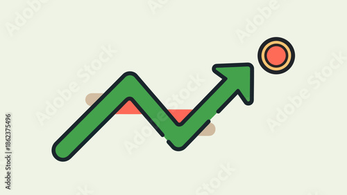 Green Upward Trend Arrow and Coin Icon, Business Growth and Success Concept