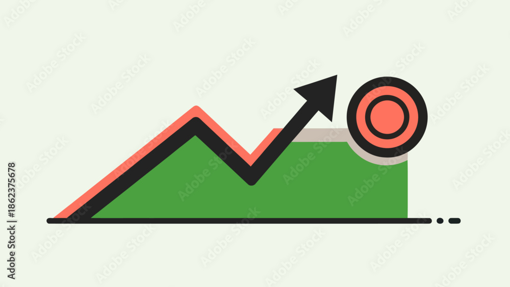 Fototapeta premium Upward Trend Graph with Target Goal Icon, Business Growth Concept