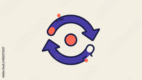 Circular arrows icon symbolizing refresh, repeat, or cycle. Modern vector illustration.
