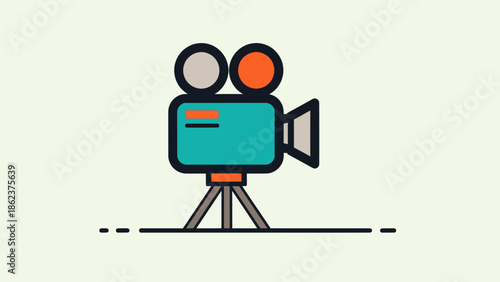 Retro Video Camera Icon on Tripod, Vintage Movie Equipment, Film Production Symbol