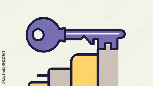 Key on Top of Staircase Graph - Success, Goal Achievement, Investment Growth Concept