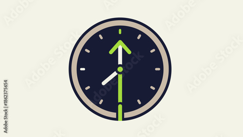 Modern Clock Face with Green and White Hands Showing 7:30