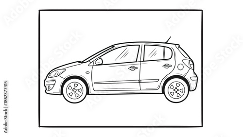 Simple line art outline of a modern compact car