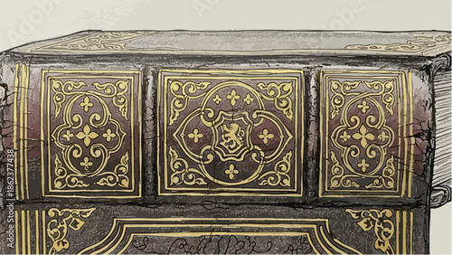 Vintage antique book cover with ornate gold decorations