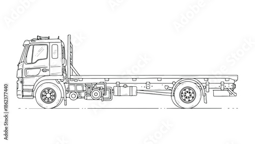 Simple sketch of a flatbed transport truck chassis