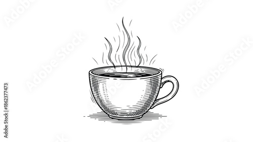 Minimalist hand drawn sketch of a hot coffee cup