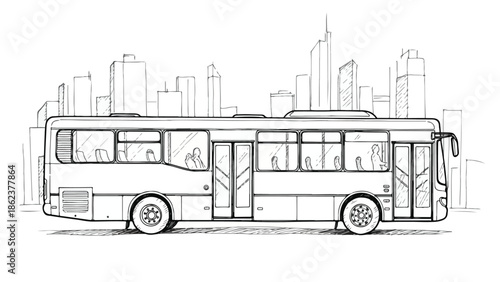 Simple line art sketch of a modern city bus