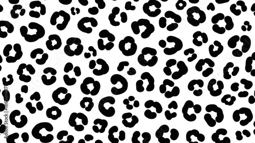 Black and white leopard print pattern, repeating animal spots, abstract design.