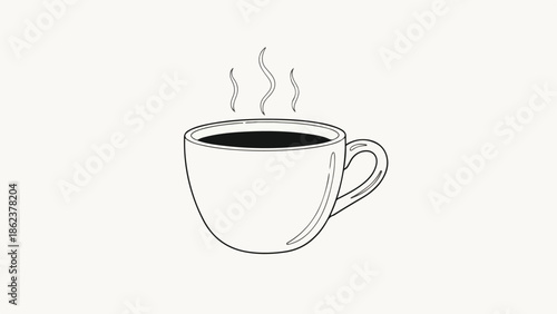 Minimalist hand drawn sketch of a hot coffee cup