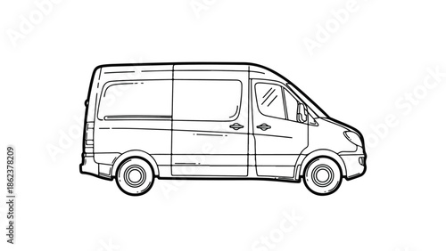 Simple line art sketch of a modern delivery van