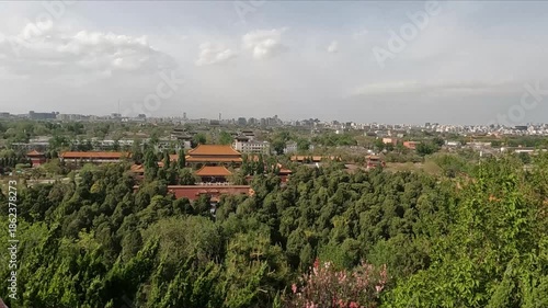 Aerial/City View of Beijing with subtle view of Forbidden City from Jingshan Park | 4K Skyline | Travel & Landmark Footage