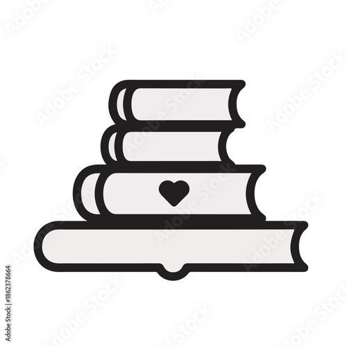 An illustration of stacked books with a heart on one