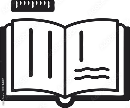 An illustration depicts an open book with lines on its pages.