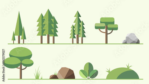 A collection of tree and shrub elements to complement illustrations and games.