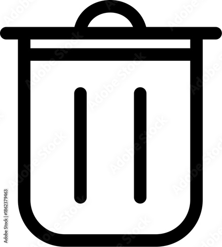Simple black outline icon of a trash can or waste bin representing deletion or recycling.