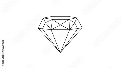 A simple line drawing depicts a faceted diamond shape showcasing geometric precision and clarity