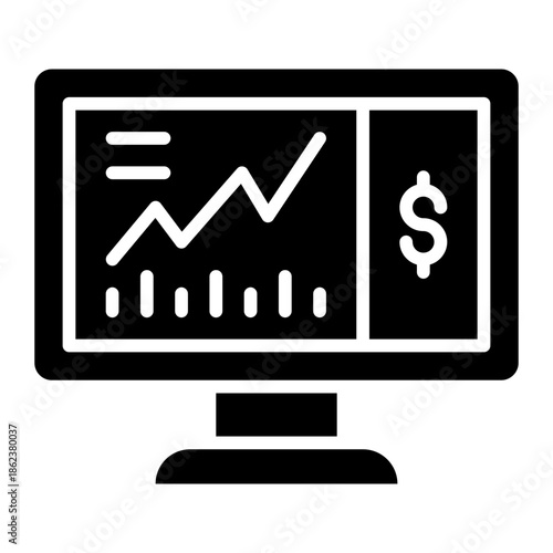 Financial Monitoring Screen Isolated Vector Black Solid Style Icon 