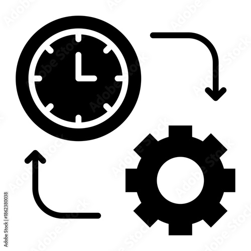 Time Process Cycle Isolated Vector Black Solid Style Icon 