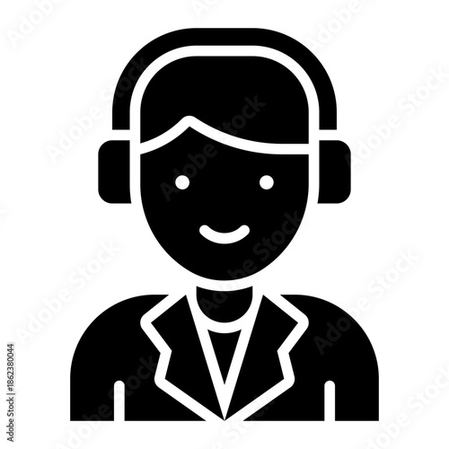 Customer Support Avatar Illustration Vector Icon. Black Solid