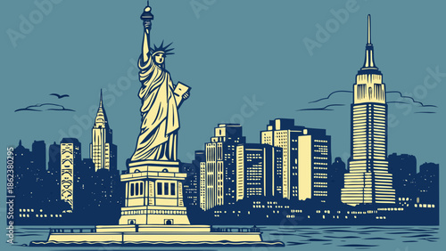 New york skyline views with statue of liberty, great for travel websites, tourism brochures, and citythemed marketing materials.