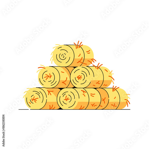 Bales of straw stacked in a pyramid formation on a white background  