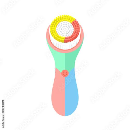 Facial cleansing brush with colorful bristles and ergonomic design  