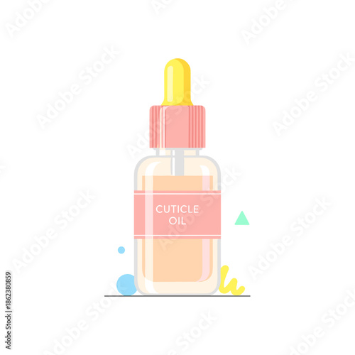 Cuticle oil bottle with dropper and colorful abstract background  