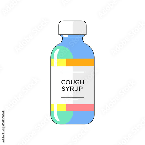Colorful cough syrup bottle with label and modern design  
