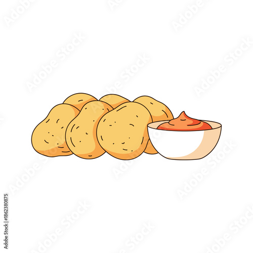 Chicken nuggets served with dipping sauce in a bowl  