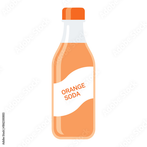 Orange soda bottle with label in flat design  