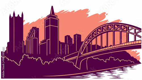 Pittsburgh skyline captivates with a bridge and urban scene, suitable for citythemed designs, travel backgrounds, and advertising campaigns.