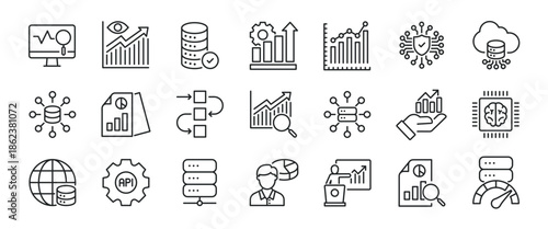 Data Analystics thin line icons. Editable stroke. Icon for design infographic, website, banner, brochure, presentation, logo, app, ui, ux etc. Vector illustration