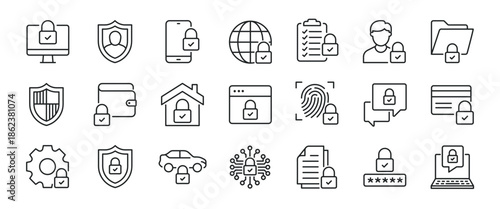 Security thin line icons. Editable stroke. Icon for design infographic, website, banner, brochure, presentation, logo, app, ui, ux etc. Vector illustration