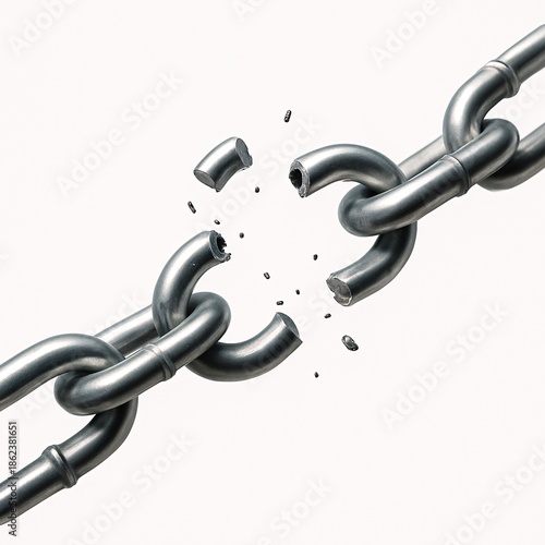 Broken Metal Chain Links Flying in Midair