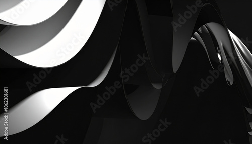 モノクロ 曲線 流体 光沢 陰影 重厚 潮流 漆黒 洗練 現代アート ミニマリズム 質感 奥行き 滑らか 無機質 静寂 波動 連続 未来 官能的