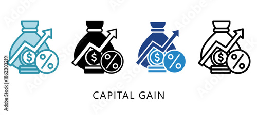 Capital Gain Multi Style Icon. Mini Illustration Relate To Taxation, Financial Report. Use For Modern Concept, Ui, Ux Web And App Development.