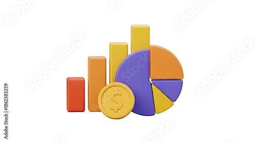 3D Charts and Coin with Dollar Sign