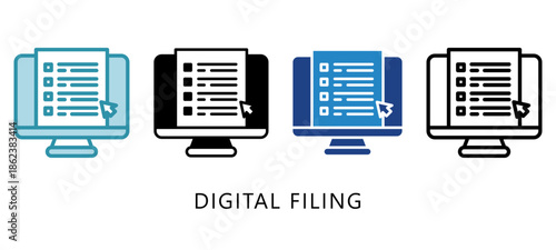 Digital Filing Multi Style Icon. Mini Illustration Relate To Taxation, Financial Report. Use For Modern Concept, Ui, Ux Web And App Development.