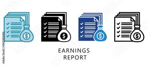 Earning Report Multi Style Icon. Mini Illustration Relate To Taxation, Financial Report. Use For Modern Concept, Ui, Ux Web And App Development.