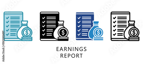 Earning Report Multi Style Icon. Mini Illustration Relate To Taxation, Financial Report. Use For Modern Concept, Ui, Ux Web And App Development.