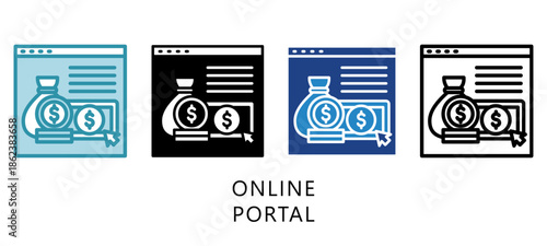Online Portal Multi Style Icon. Mini Illustration Relate To Taxation, Financial Report. Use For Modern Concept, Ui, Ux Web And App Development.