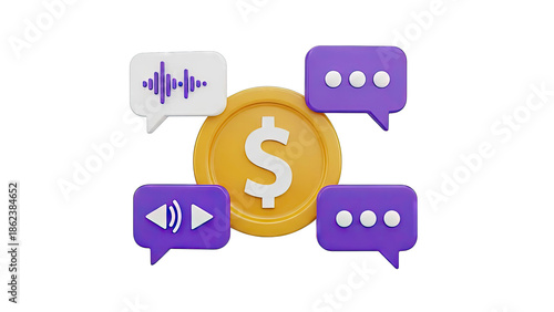 Money and Communication Icons: Dollar, Chat, Audio, Play
