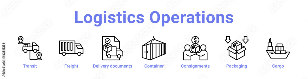 Fototapeta premium Logistics Operations Icon Banner and Collection