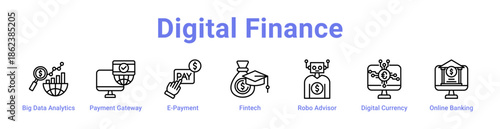 Digital Finance Icon Banner and Collection