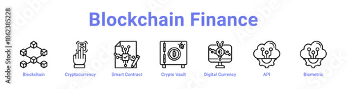 Blockchain Finance Icon Banner and Collection