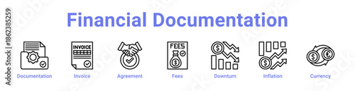 Financial Documentation Icon Banner and Collection