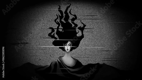 ghost woman creepypasta on screen with old tv white noise