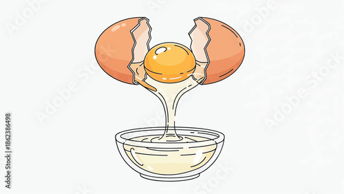 Separating Egg Yolk and Egg White Baking Process Flat Vector Illustration