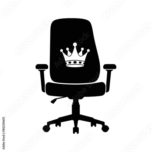 Black Silhouette of an Executive Office Chair with a Crown Icon, Symbolizing Power and Leadership.